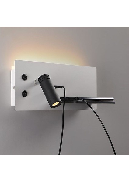 USB Şarj ve Kablosuz Şarjlı Yeni Nesil Modern Yatak Başı Armatürü 7 + 3 Watt Ledli Oynar Başlı Aplik