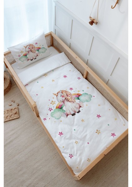 Montessori Nevresim Takımı (100 x 200) - For Baby Serisi - Gökkuşaklı Unicorn