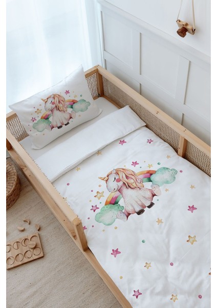 Montessori Nevresim Takımı (100 x 200) - For Baby Serisi - Gökkuşaklı Unicorn modelleri