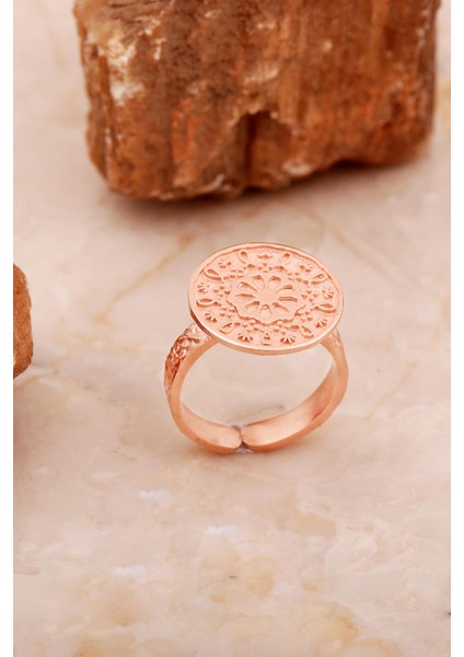 Anadolu Motifli Elişi Rose Gümüş Çiçek Yüzük 3769