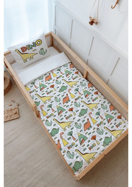 Montessori Nevresim Takımı (100 x 200) - Pure Baby Serisi - Dino ve Kaktüsler