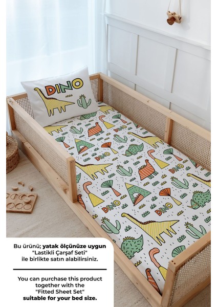 Montessori Nevresim Takımı (100 x 200) - Pure Baby Serisi - Dino ve Kaktüsler