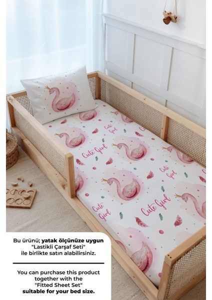 Montessori Nevresim Takımı (100 x 200) - For Baby Serisi - Pembe Zeminli Kuğu