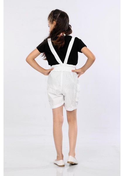 Paraşüt Kumaş-% 100 Pamuk-Yüksek Bel-Çift Düğmeli-Kargo Cepli-Salopetli-Kız Çocuk Şortu fiyatları