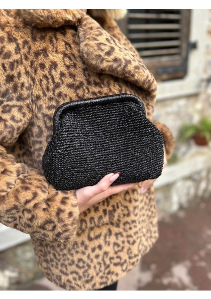 Parlak Metalik Siyah Renk Portföy Clutch Burslu Çanta fiyatları