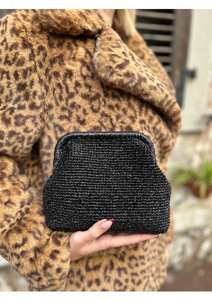 Parlak Metalik Siyah Renk Portföy Clutch Burslu Çanta modelleri
