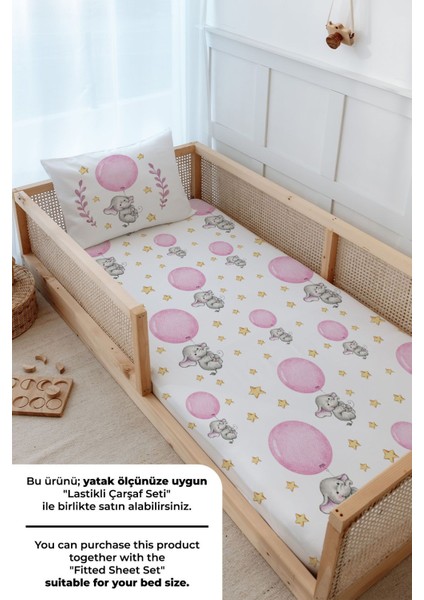 Montessori Nevresim Takımı (100 x 200) - For Baby Serisi - Pembe Büyük Balonlu Fil fırsatları