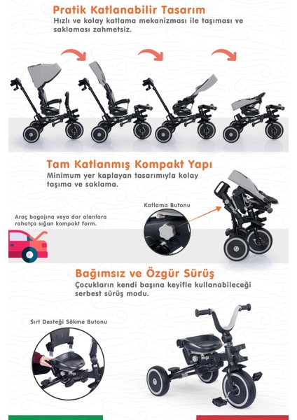 Happy Dino Plus 360° Dönebilen Koltuklu Tamamen Katlanabilir Çocuk Bisikleti
