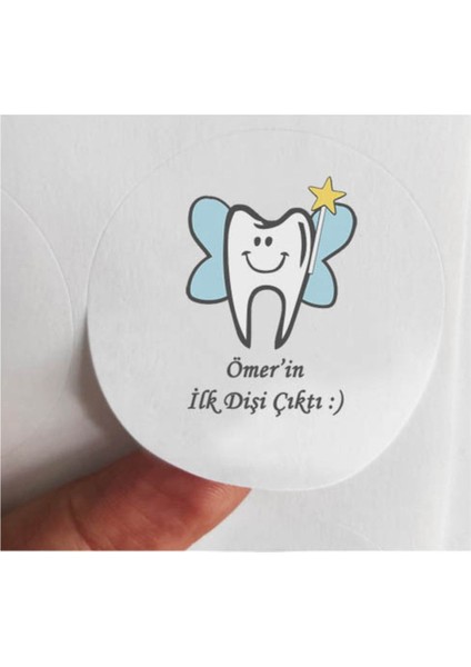 48 Adet 4 cm Kişiye Özel Mavi Ilk Dişim Çıktı Baskılı Etiket Sticker