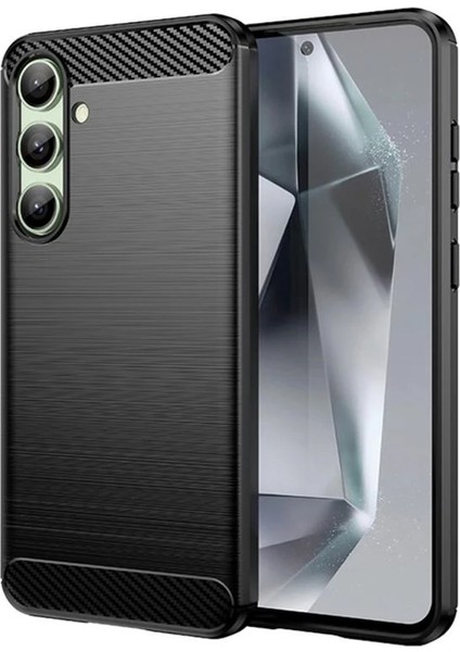 Samsung Galaxy S24 Fe ile Uyumlu Brushed Carbon Fiber Silikon Kılıf - Siyah AL3332