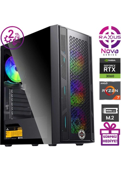 Nova G1 R7 3060-57X12 Ryzen7 5700X 16 GB 1 TB SSD RTX3060 Windows 11 Pro Gaming Masaüstü Bilgisayar