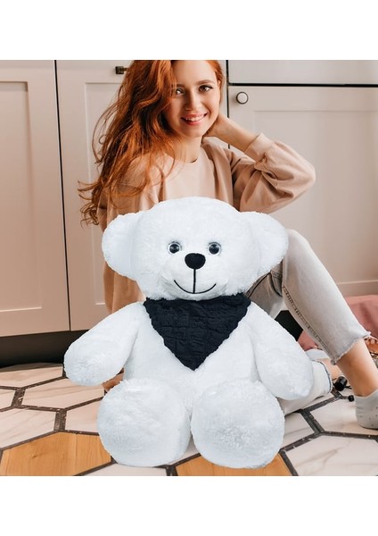 Peluşçu Dayı Fularlı Beyaz Peluş Ayıcık Sevimli ve Yumuşak Büyük Oyuncak Ayı