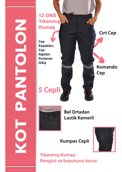 5 Cepli Reflektörlü Kot İş Pantolonu – 12 Ons Kumaş – Uzun Ömürlü ve Sağlam İş Pantolonu