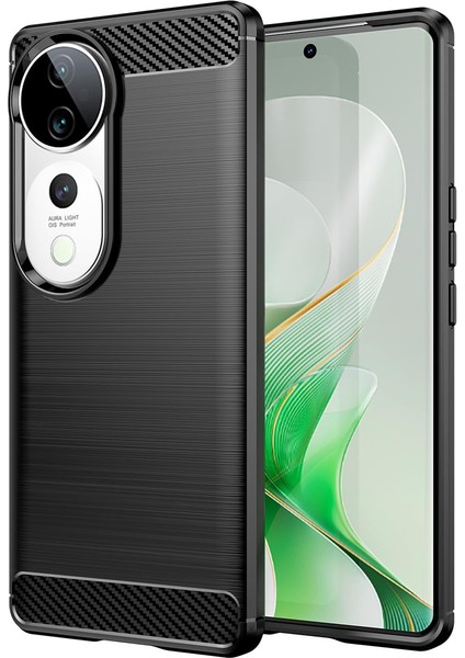 Vivo V40 ile Uyumlu Brushed Carbon Fiber Silikon Kılıf - Siyah AL3332