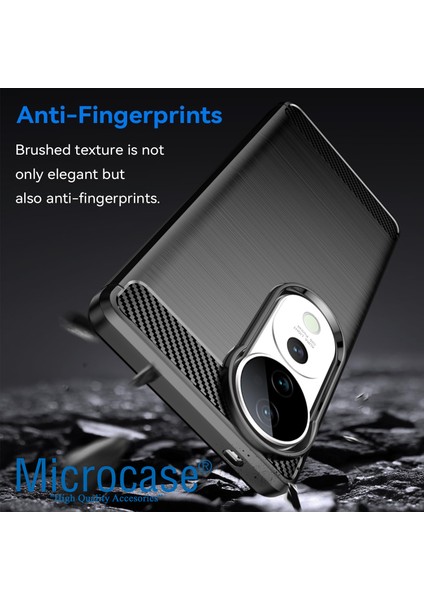 Vivo V40 ile Uyumlu Brushed Carbon Fiber Silikon Kılıf - Siyah AL3332 fiyatları