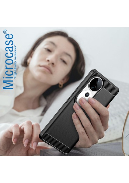 Vivo V40 ile Uyumlu Brushed Carbon Fiber Silikon Kılıf - Siyah AL3332 modelleri