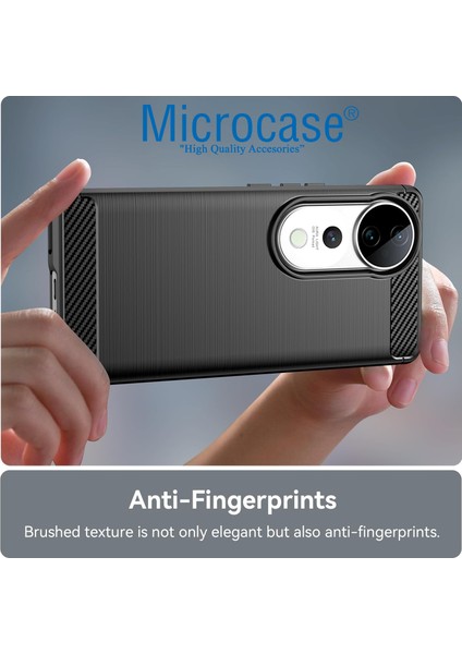 Vivo V40 ile Uyumlu Brushed Carbon Fiber Silikon Kılıf - Siyah AL3332 fırsatları