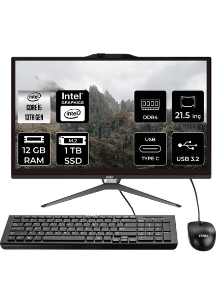 Msı Pro AP222T Intel Core I5 13400 12GB 1tb SSD 21.5" Fhd Fdos Multi-Touch All In One Bilgisayar & Per4 USB Bellek 13M091XEUP308