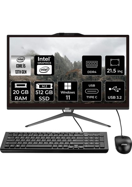 Msı Pro AP222T Intel Core I5 13400 20GB 512GB SSD 21.5" Fhd Windows 11 Home Multi-Touch All In One Bilgisayar & Per4 USB Bellek 13M091XEUP367