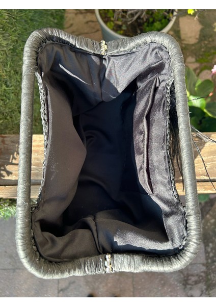 Gül Detaylı Hasır Handmade Çanta