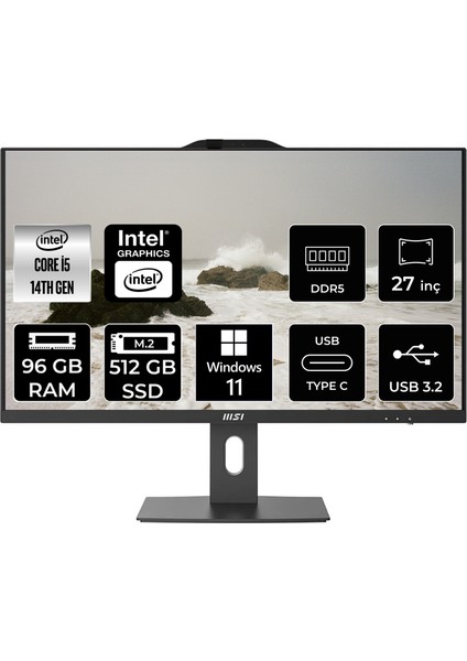 Msı Pro AP272P Intel Core I5 14400 96GB 512GB SSD 27" Fhd Windows 11 Pro All In One Bilgisayar & Per4 USB Bellek 14M695EUP377
