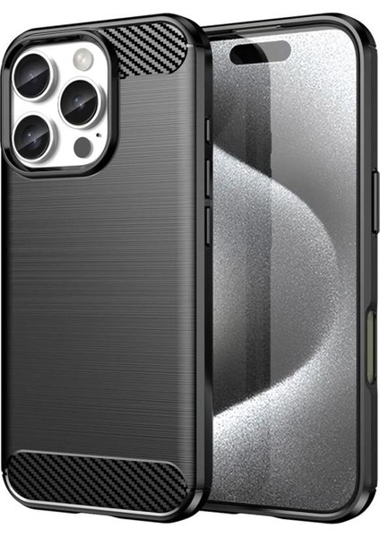 Apple iPhone 16 Pro ile Uyumlu Brushed Carbon Fiber Silikon Kılıf - Siyah AL3332