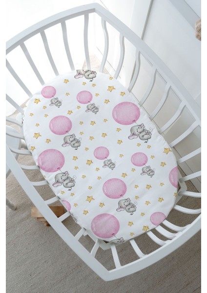 Park Yatak Nevresim Takımı (80 x 120) - For Baby Serisi - Pembe Büyük Balonlu Fil