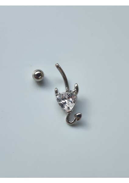 Şeytan Devil Beyaz Kalp Çelik Gümüş Renk Zirkon Göbek Piercing modelleri
