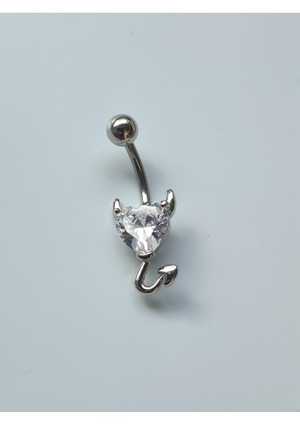 Şeytan Devil Beyaz Kalp Çelik Gümüş Renk Zirkon Göbek Piercing fırsatları
