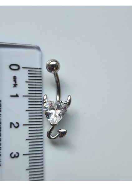 Şeytan Devil Beyaz Kalp Çelik Gümüş Renk Zirkon Göbek Piercing indirimleri