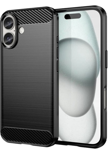 Apple iPhone 16 Plus ile Uyumlu Brushed Carbon Fiber Silikon Kılıf - Siyah AL3332