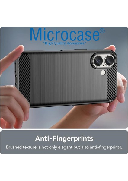 Apple iPhone 16 Plus ile Uyumlu Brushed Carbon Fiber Silikon Kılıf - Siyah AL3332 modelleri