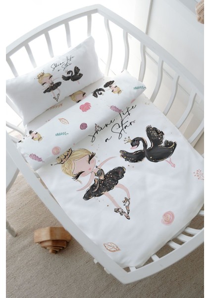 Park Yatak Nevresim Takımı (80 x 120) - For Baby Serisi - Siyah Tütülü Balerin ve Kuğu