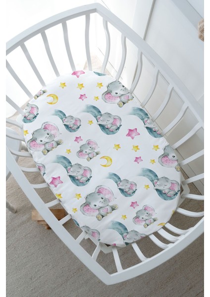 Park Yatak Nevresim Takımı (80 x 120) - For Baby Serisi - Hortumda Uyuyan Pembe Fil