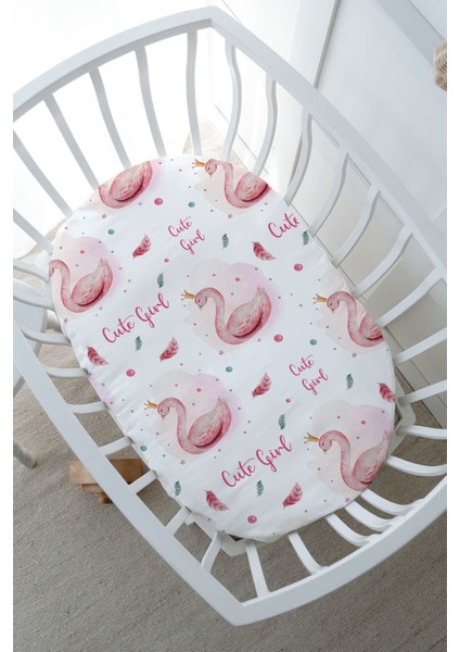Park Yatak Nevresim Takımı (80 x 120) - For Baby Serisi - Pembe Zeminli Kuğu