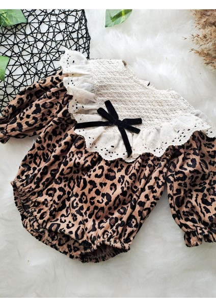 Stella Leopar Romper Tulum Bayramlık Özel Gün Kadife