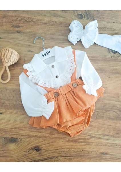 Melinda Kız Bebek Salopet Özel Gün Doğum Günü Vintage Takım