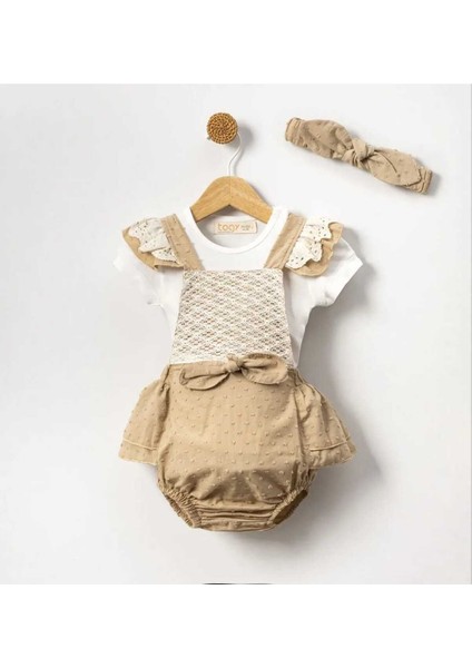 Leyal Bandanalı Fistolu Vintage Özelgün Kız Bebek Salopet Takım