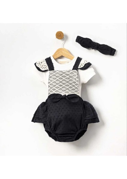 Leyal Bandanalı Fistolu Vintage Özelgün Kız Bebek Salopet Takım