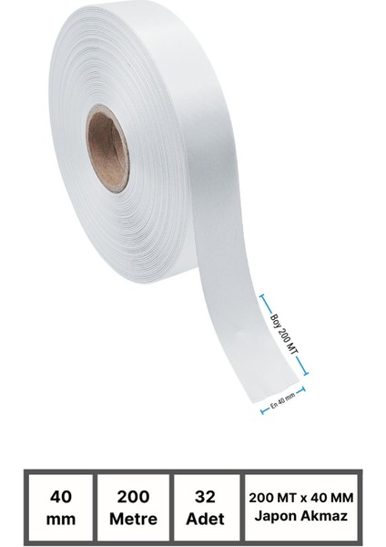 Japon Akmaz | 32 Adet | Beyaz | 200 mt x 40 mm | Orta Yıkama