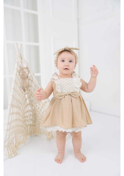 Lema Bandanalı Fistolu Vintage Özelgün Kız Bebek Elbise