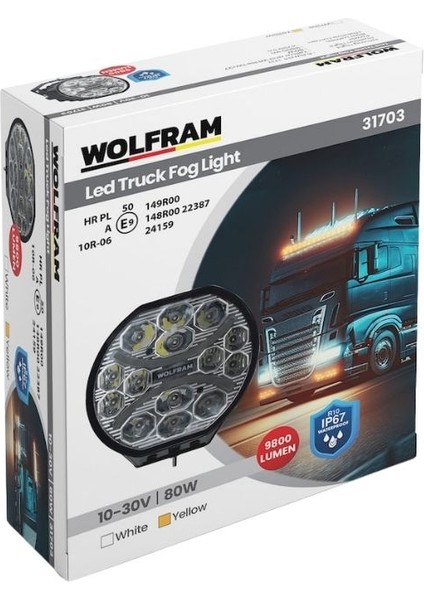 Tır Için Yuvarlak Ledli Sis Lambası 80 Watt Sarı-Beyaz E9 Belgeli 31703