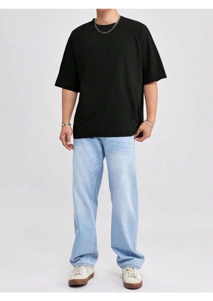 Basic Süprem T-Shirt - Siyah Oversize Bisiklet Yaka Tişört modelleri