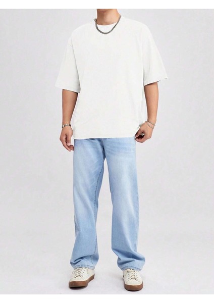 Basic Süprem T-Shirt - Beyaz Oversize Bisiklet Yaka Tişört fırsatları