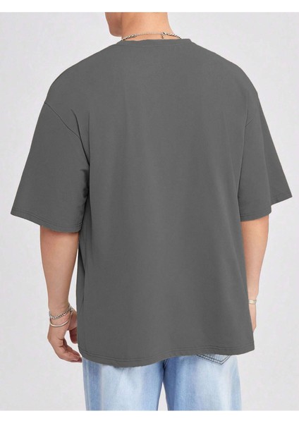 Basic Süprem T-Shirt - Füme Oversize Bisiklet Yaka Tişört fiyatları