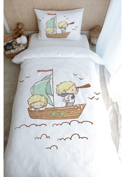 Tek Kişilik Nevresim Takımı (160X220) - Pure Baby Serisi - Sevimli Kaptan ve Miço fırsatları