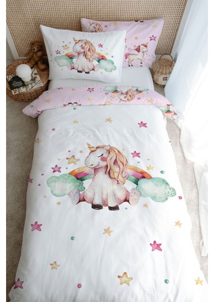 Tek Kişilik Nevresim Takımı (160X220) - For Baby Serisi - Gökkuşaklı Unicorn fırsatları