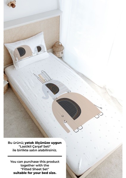 Tek Kişilik Nevresim Takımı (160X220) - Pure Baby Serisi - Filler ve Evler modelleri