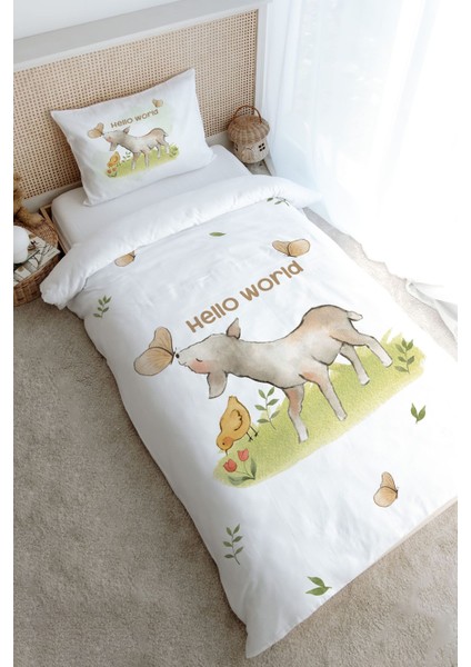 Tek Kişilik Nevresim Takımı (160X220) - Pure Baby Serisi - Kelebekle Oynayan Kuzu