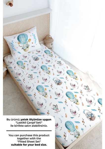 Tek Kişilik Nevresim Takımı (160X220) - For Baby Serisi - Mavi Balonda Fil modelleri
